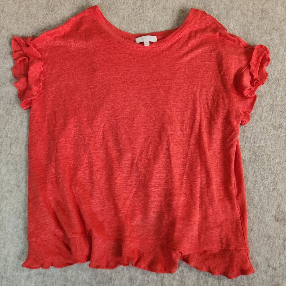 Women's Eri + Ali Ruffle Hem Red Short Sleeve Shirt Top Plus Size S